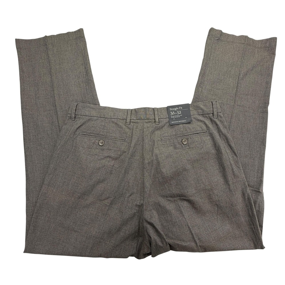 Banana Republic Pants Mens 36 X 32 Brown Dress Straight Flat Front Plaid Chino
